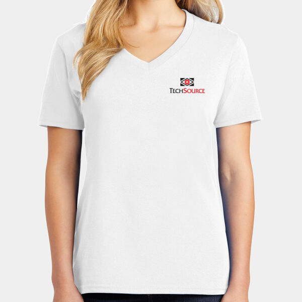 TechSource Crest Print Front - Ladies Core Cotton V-Neck Tee Thumbnail