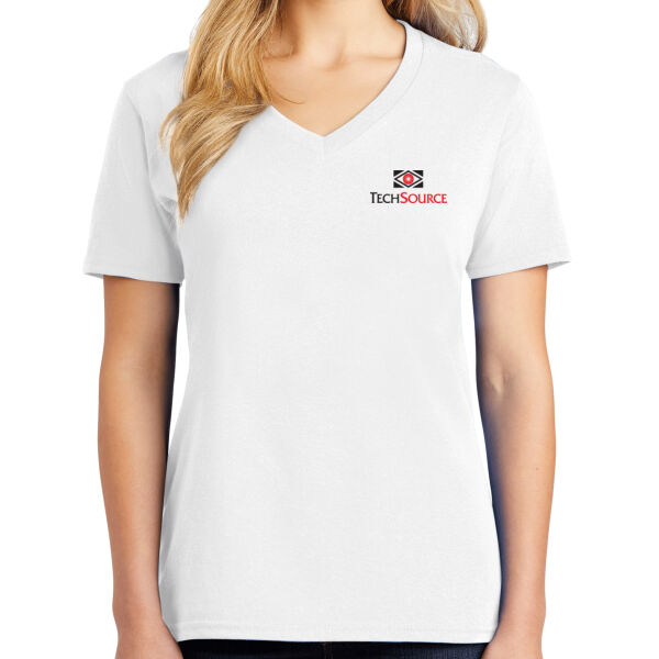 TechSource Crest Print Front - Ladies Core Cotton V-Neck Tee Thumbnail