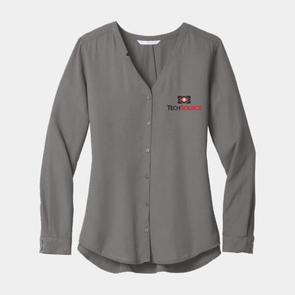 Tech Source Embroidered - Ladies Long Sleeve Button Front Blouse Thumbnail