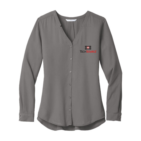 Tech Source Embroidered - Ladies Long Sleeve Button Front Blouse Thumbnail