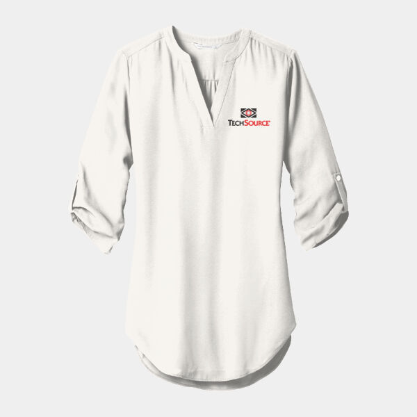 Tech Source Embroidered - Ladies 3/4 Sleeve Tunic Blouse Thumbnail