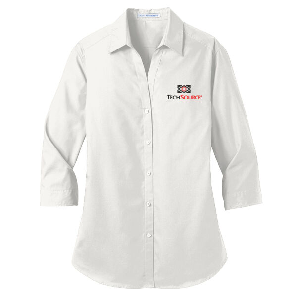 Tech Source Embroidered - Ladies 3/4 Sleeve Carefree Poplin Shirt Thumbnail